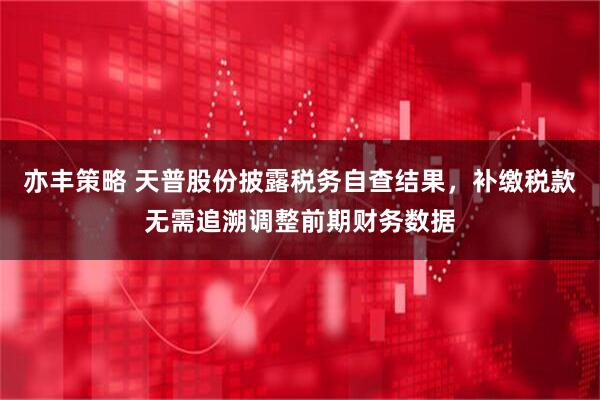 亦丰策略 天普股份披露税务自查结果，补缴税款无需追溯调整前期财务数据